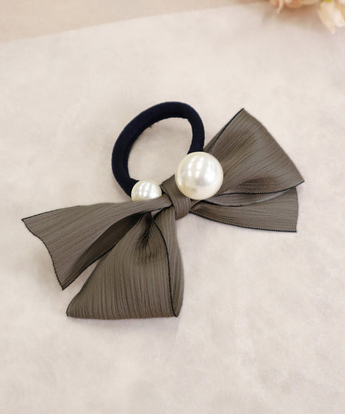 パール付きシャンタンリボンヘアゴム