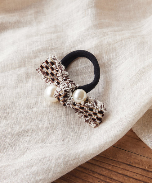 パール×ツイードリボンヘアゴム