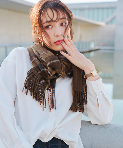 【安田美沙子さん着用】ウール混チェックマフラー