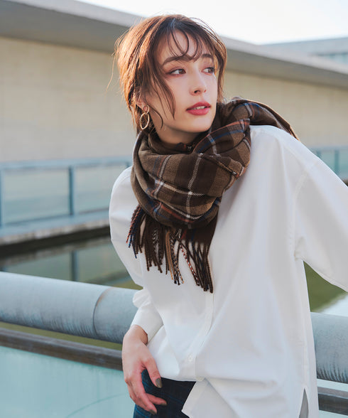 【安田美沙子さん着用】ウール混チェックマフラー