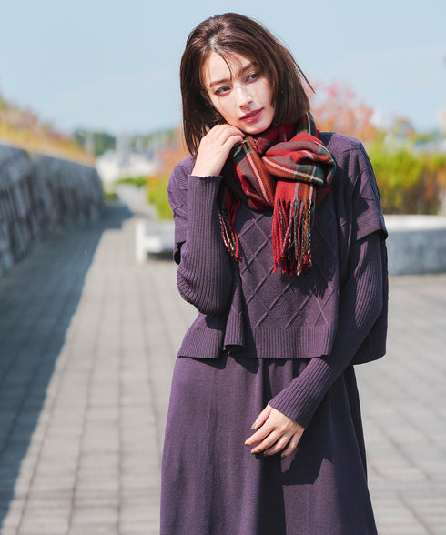 【安田美沙子さん着用】ウール混チェックマフラー