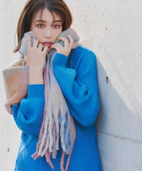 【安田美沙子さん着用】大判チェックシャギーマフラー