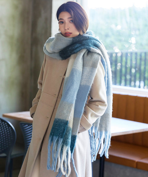 【安田美沙子さん着用】大判チェックシャギーマフラー
