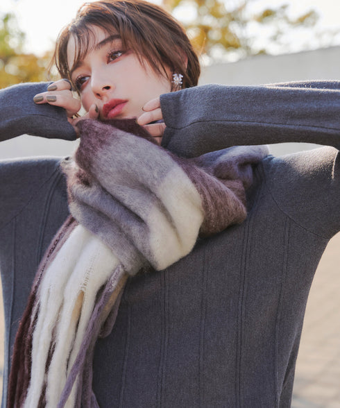 【安田美沙子さん着用】大判チェックシャギーマフラー