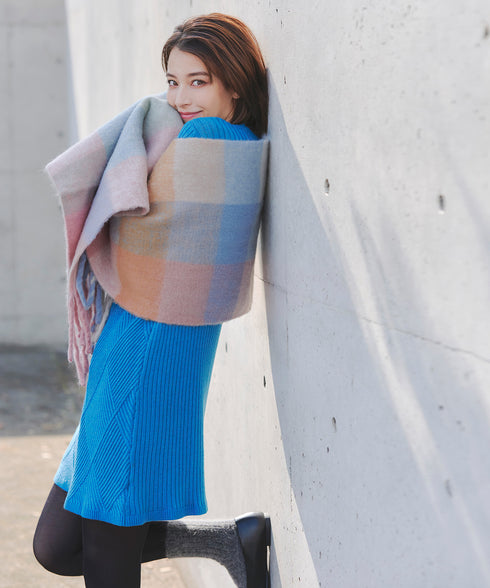 【安田美沙子さん着用】大判チェックシャギーマフラー