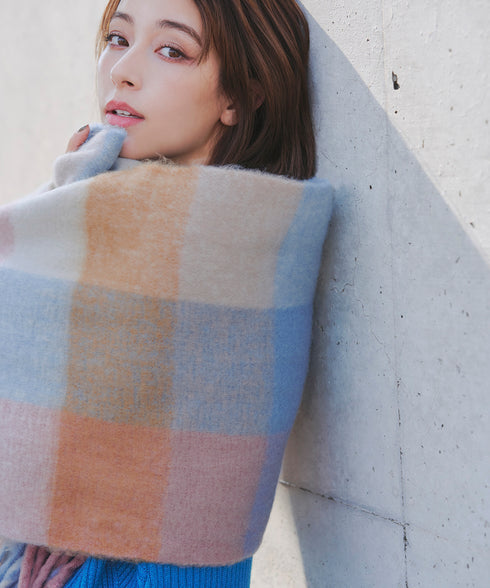 【安田美沙子さん着用】大判チェックシャギーマフラー