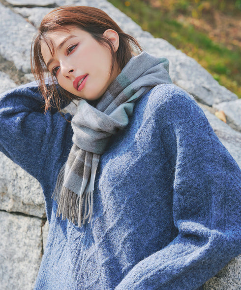 【ウール100%】フリンジ付きマフラー