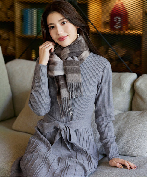 【ウール100%】フリンジ付きマフラー