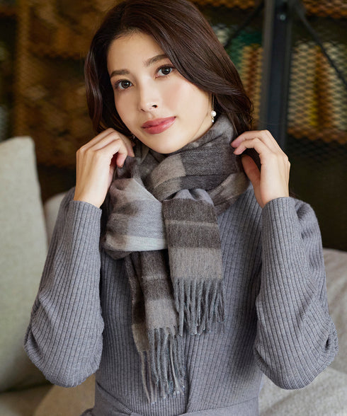【ウール100%】フリンジ付きマフラー
