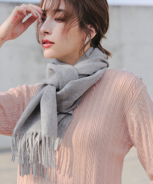 【ウール100%】フリンジ付きマフラー