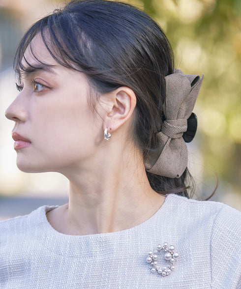 コーデュロイリボンヘアクリップ