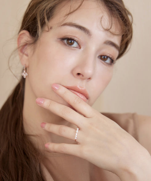 3粒パール&ストーンリング