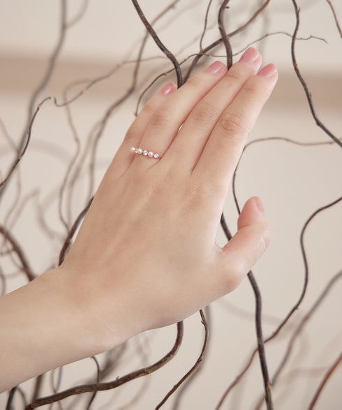 3粒パール&ストーンリング