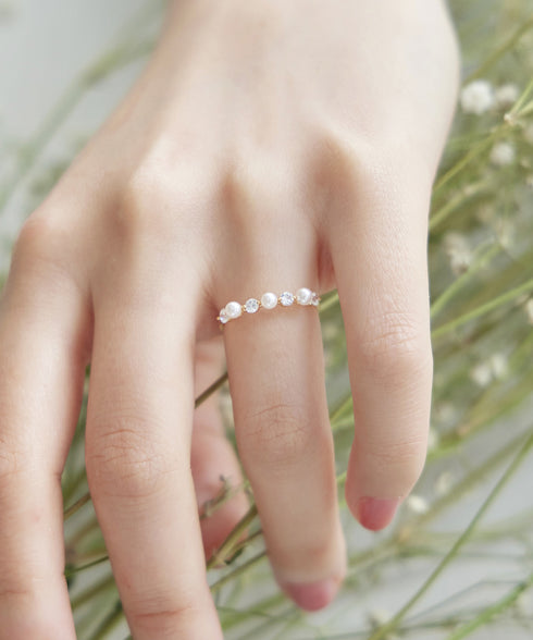 3粒パール&ストーンリング