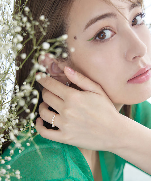 3粒パール&ストーンリング