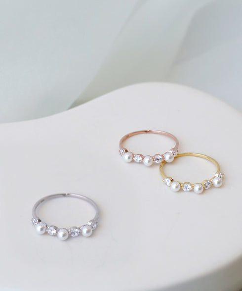 3粒パール&ストーンリング