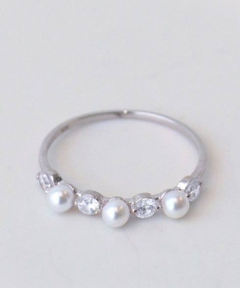 3粒パール&ストーンリング