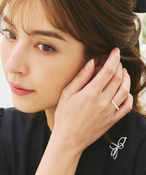 3粒パール&ストーンリング