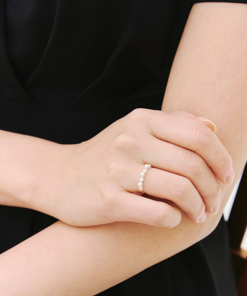 3粒パール&ストーンリング