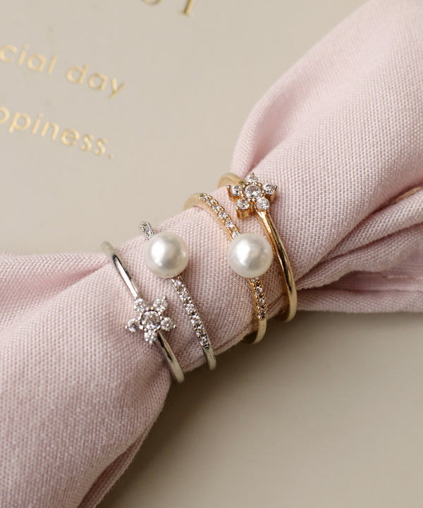 フラワー+パールダブルリング