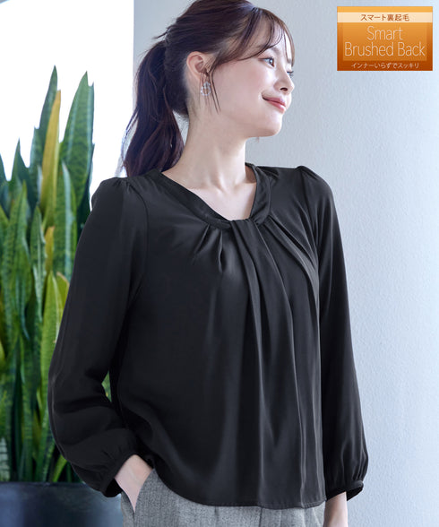 【スマート裏起毛】ボウタイ風ブラウス