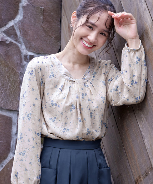 【スマート裏起毛】ボウタイ風ブラウス