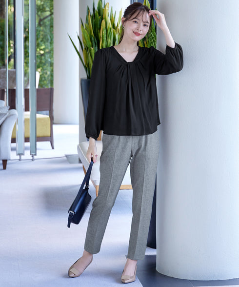 【スマート裏起毛】ボウタイ風ブラウス