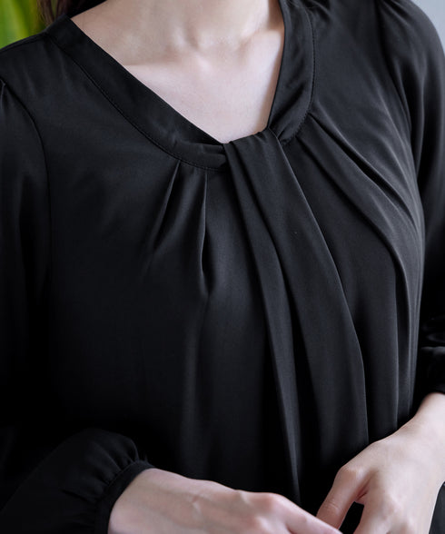 【スマート裏起毛】ボウタイ風ブラウス