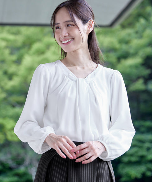 【スマート裏起毛】ボウタイ風ブラウス