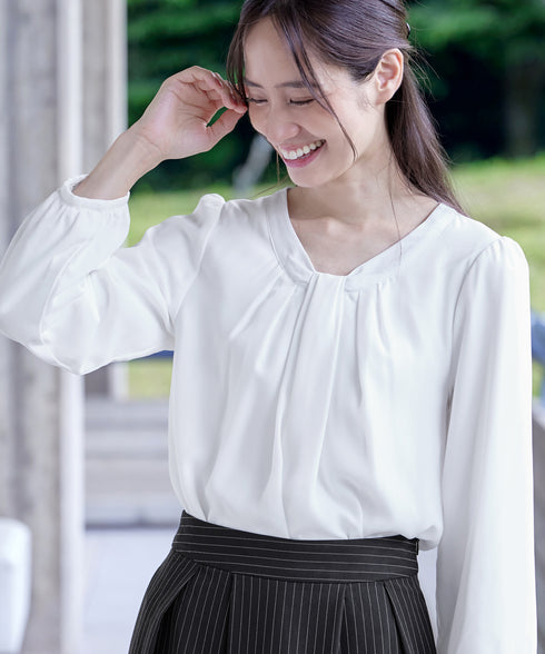 【スマート裏起毛】ボウタイ風ブラウス