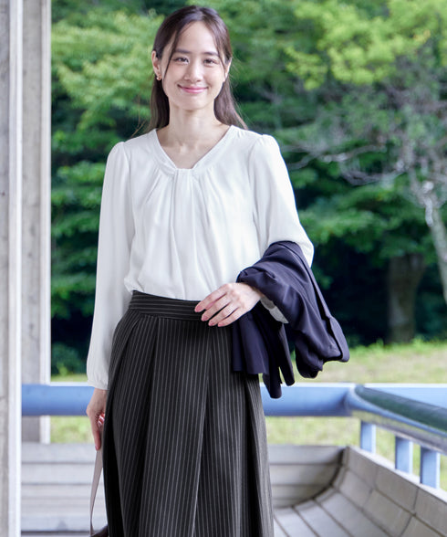 【スマート裏起毛】ボウタイ風ブラウス