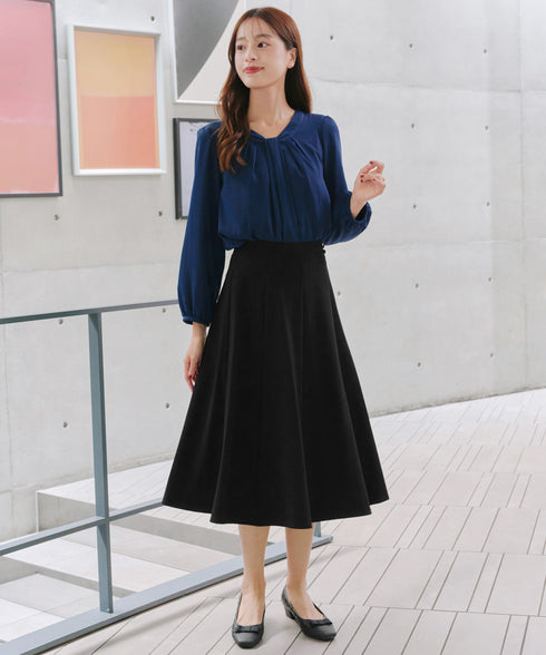 【スマート裏起毛】ボウタイ風ブラウス