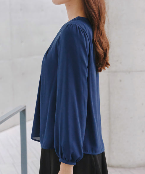 【スマート裏起毛】ボウタイ風ブラウス