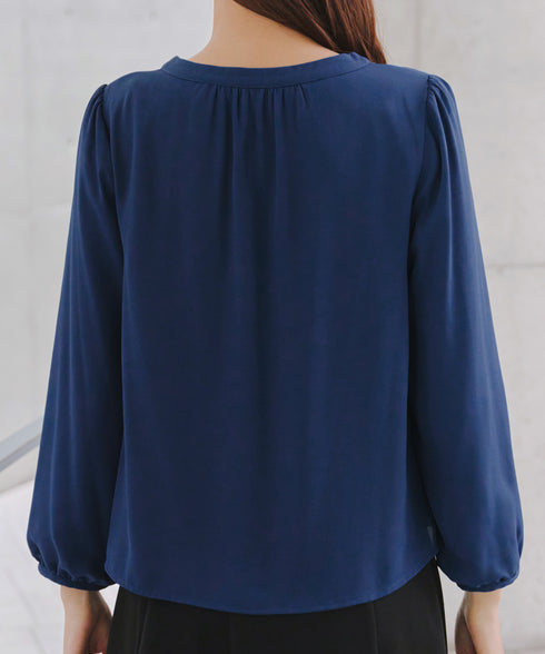 【スマート裏起毛】ボウタイ風ブラウス