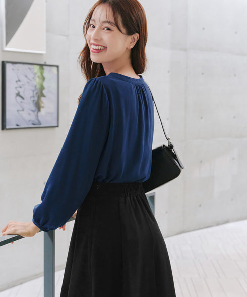 【スマート裏起毛】ボウタイ風ブラウス