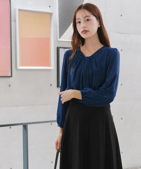 【スマート裏起毛】ボウタイ風ブラウス
