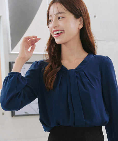 【スマート裏起毛】ボウタイ風ブラウス