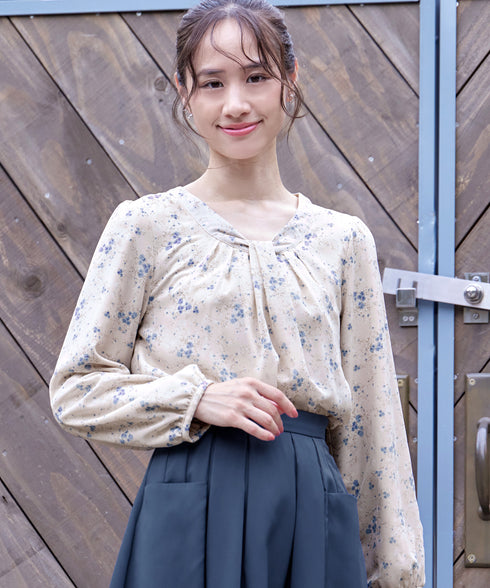 【スマート裏起毛】ボウタイ風ブラウス