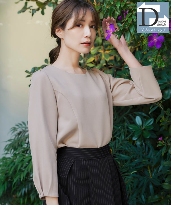 【アウトレット】ダブルストレッチ│タックパフ袖ブラウス
