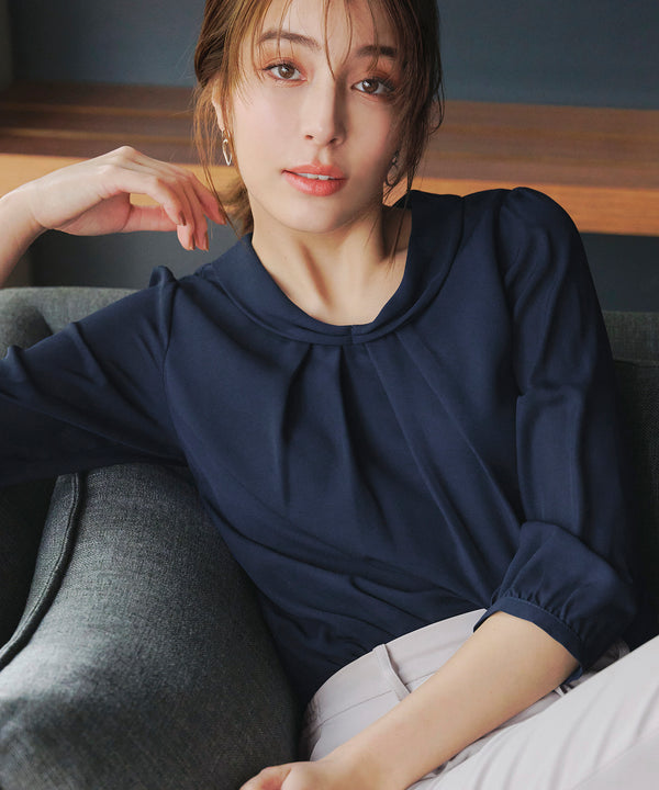 リボンカラーパフスリーブブラウス