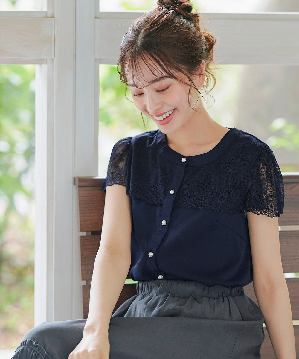 【MUSE de Deuxieme Classe】フレンチスリーブ T BLK 楽天市場】モックネックフレンチスリーブカットソーブラウス