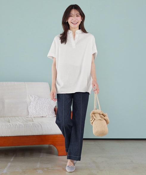 【おのののかさん着用】TCデニム切替ワイドストレートパンツ