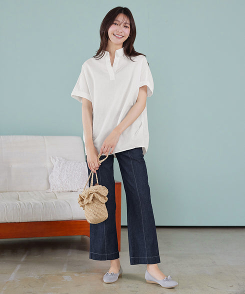 【おのののかさん着用】TCデニム切替ワイドストレートパンツ