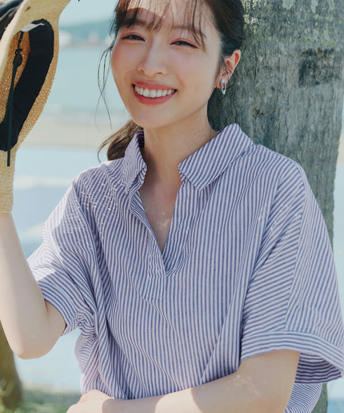 リネンミックス スキッパーシャツ