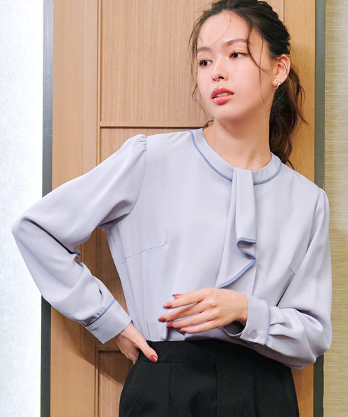 【2WAY】取り外し可能な配色パイピングボウタイブラウス