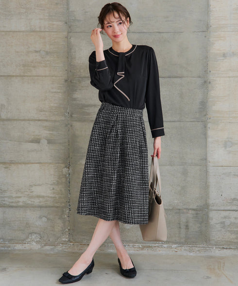 【2WAY】取り外し可能な配色パイピングボウタイブラウス