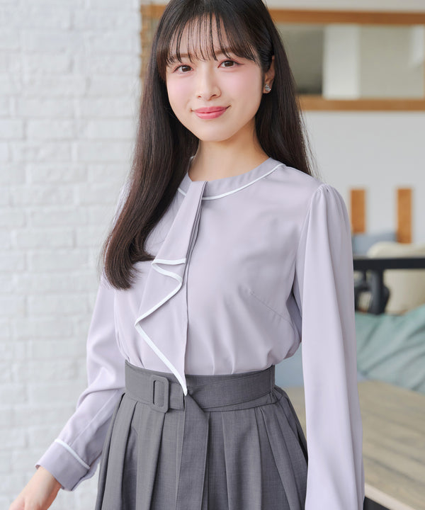 【2WAY】取り外し可能な配色パイピングボウタイブラウス