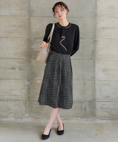 【2WAY】取り外し可能な配色パイピングボウタイブラウス