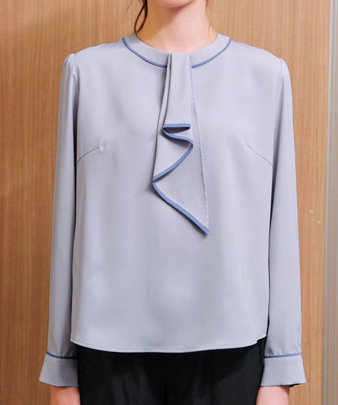 【2WAY】取り外し可能な配色パイピングボウタイブラウス