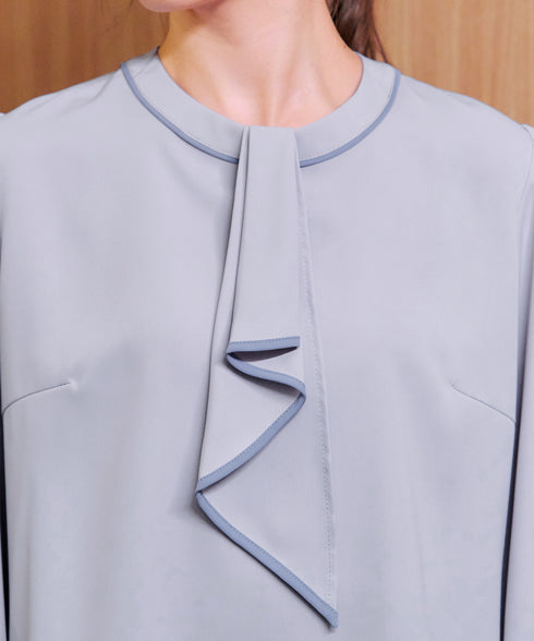 【2WAY】取り外し可能な配色パイピングボウタイブラウス